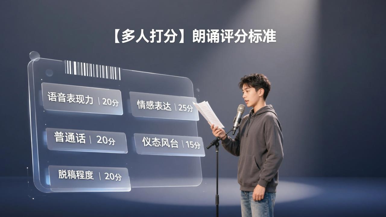 朗诵比赛评分标准怎么定？多人打分如何设置语音表现力/情感表达/普通话等具体指标